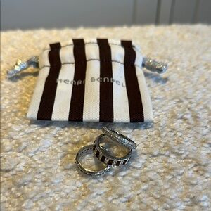 Henri Bendel Diamond Silver and Brown stacked sparkling Ring Set